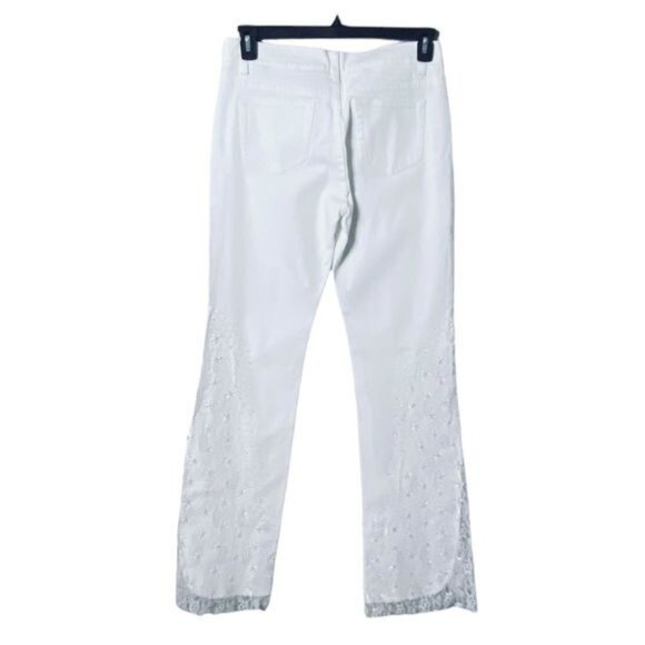 Y2K Womens Fairycore Jeans Size 8 Beaded Lace Hem Wide Leg 70s Flare Pin… - Picture 5 of 10